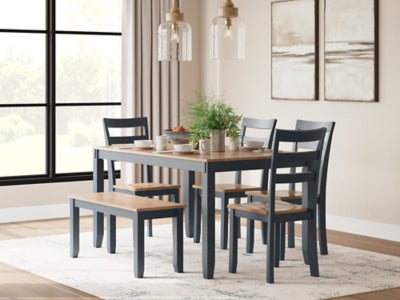 Gesthaven Dining Table with 4 Chairs and Bench (Set of 6) - D399-325