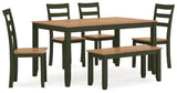 Gesthaven Dining Table with 4 Chairs and Bench (Set of 6) - D401-325