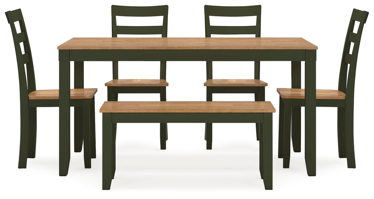 Gesthaven Dining Table with 4 Chairs and Bench (Set of 6) - D401-325