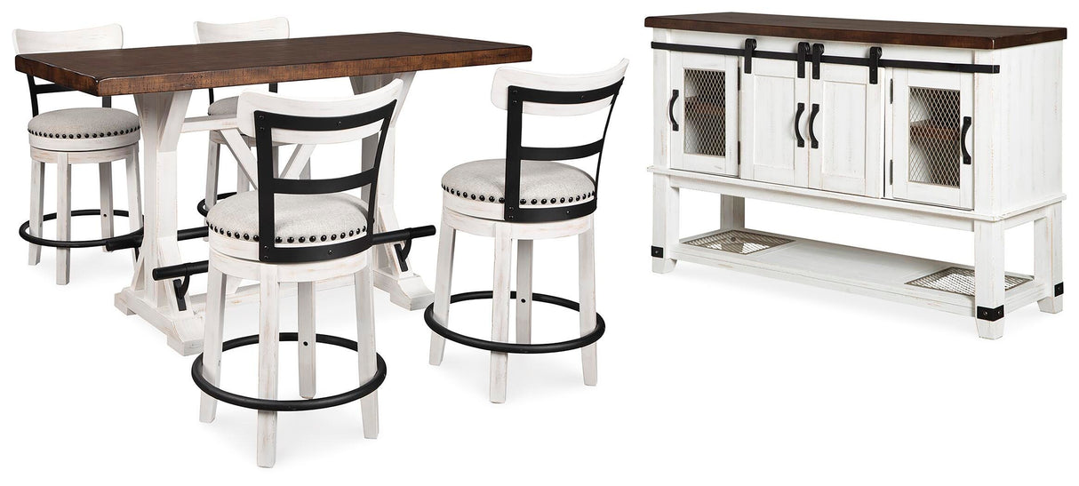Valebeck Counter Height Dining Table, 4 Barstools and Server - D546D15