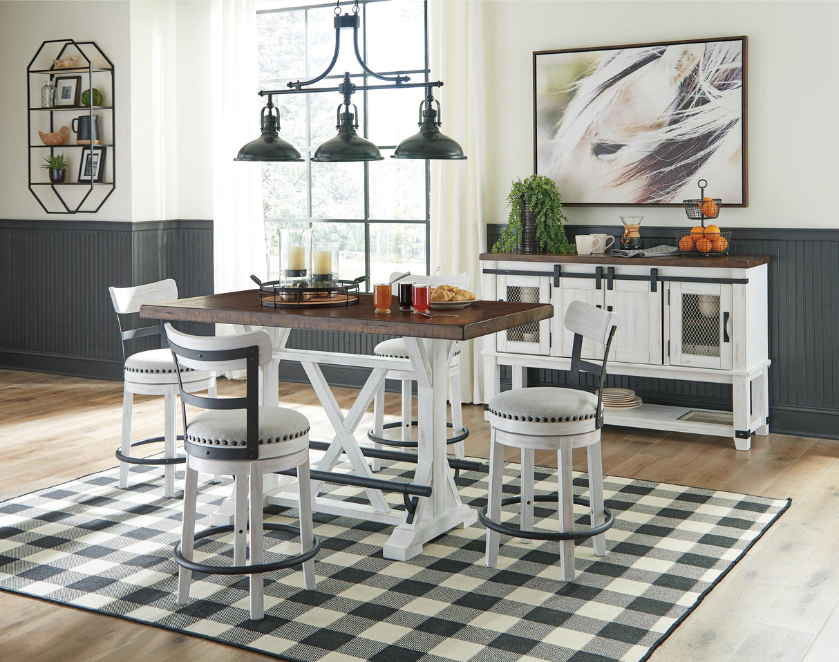 Valebeck Counter Height Dining Table, 4 Barstools and Server - D546D15