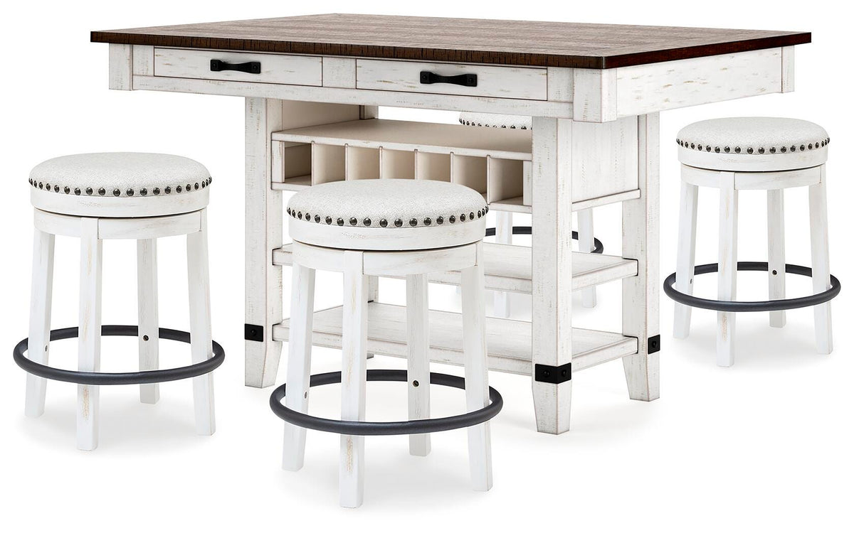 Valebeck Counter Height Dining Table and 4 Barstools - D546D10