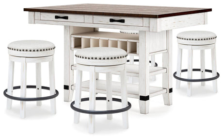 Valebeck Counter Height Dining Table and 4 Barstools - D546D10