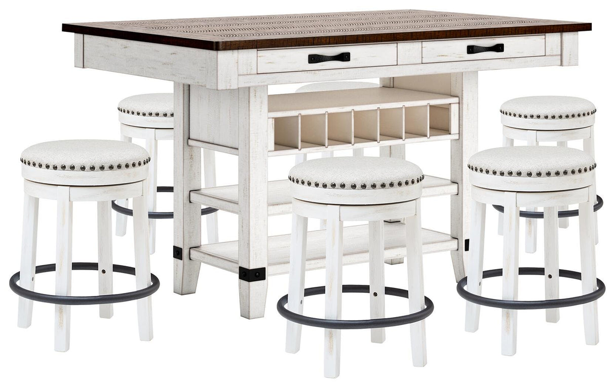 Valebeck Counter Height Dining Table and 6 Barstools - D546D33