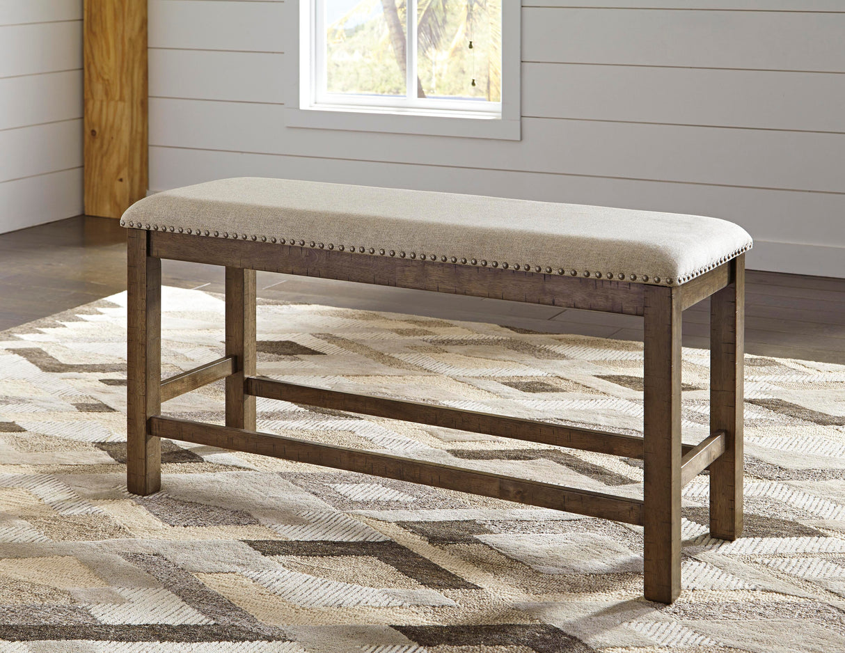 Moriville Counter Height Dining Table with 4 Barstools, Bench, and Server - D631D4