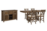 Moriville Counter Height Dining Table, 4 Barstools and Server - D631D8