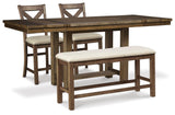 Moriville Counter Height Dining Table and 2 Barstools and Bench - D631D9