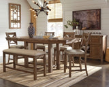 Moriville Counter Height Dining Table with 4 Barstools, Bench, and Server - D631D4