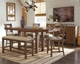 Moriville Counter Height Dining Table with 4 Barstools, Bench, and Server - D631D4