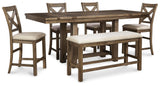 Moriville Counter Height Dining Table with 4 Barstools and Bench - D631D3