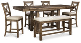 Moriville Counter Height Dining Table with 4 Barstools and Bench - D631D3
