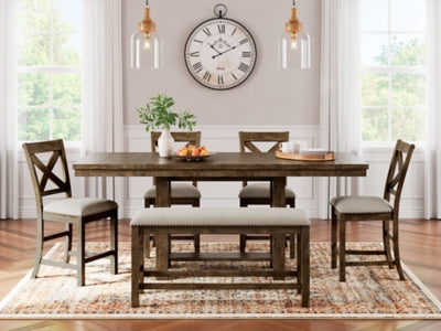 Moriville Counter Height Dining Table with 4 Barstools and Bench - D631D3