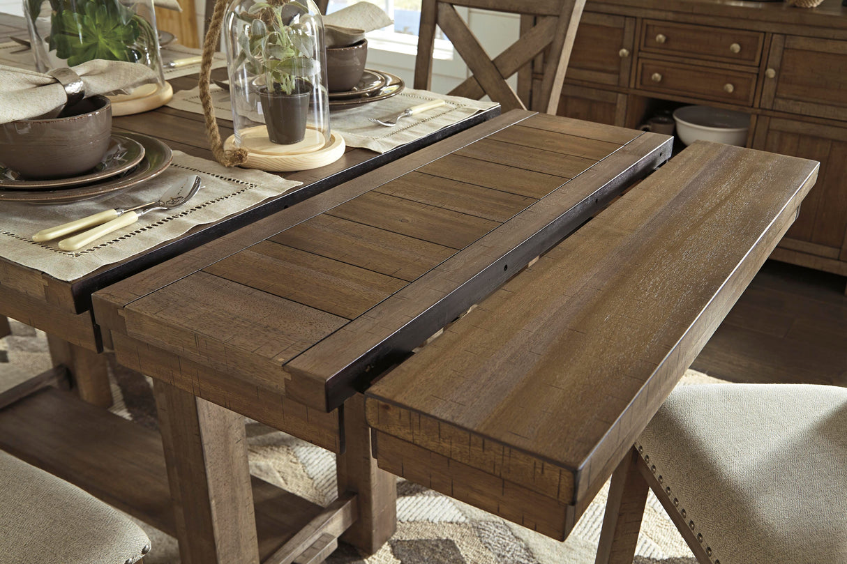 Moriville Counter Height Dining Table with 4 Barstools, Bench, and Server - D631D4