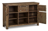 Moriville Counter Height Dining Table with 4 Barstools, Bench, and Server - D631D4