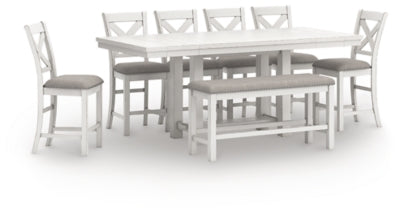 Robbinsdale Counter Height Extension Dining Table, 6 Barstools and Bench - D642D10