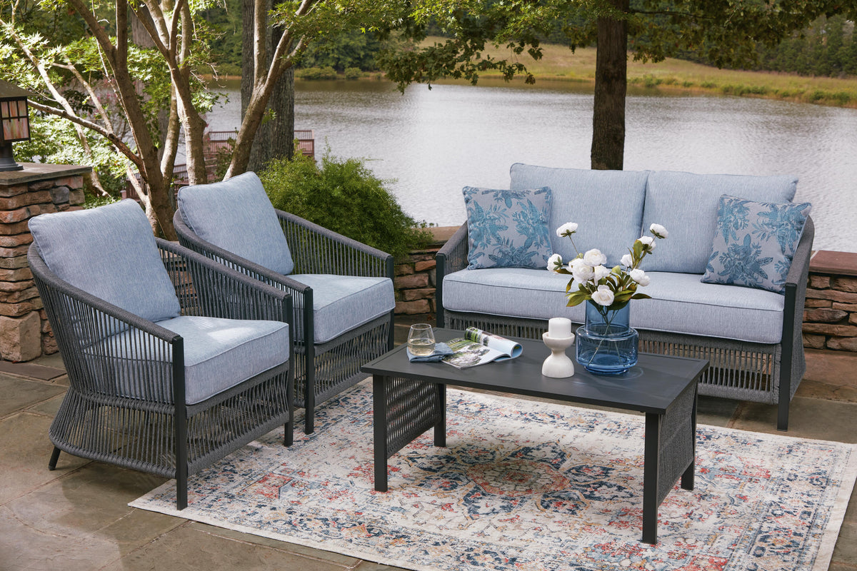 Bridges Beach Outdoor Love/Chairs/Table Set (Set of 4) - PCP391-080