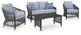 Bridges Beach Outdoor Love/Chairs/Table Set (Set of 4) - PCP391-080