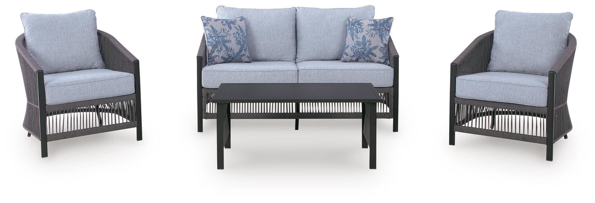 Bridges Beach Outdoor Love/Chairs/Table Set (Set of 4) - PCP391-080
