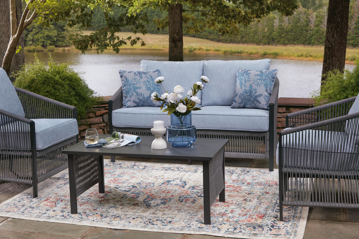Bridges Beach Outdoor Love/Chairs/Table Set (Set of 4) - PCP391-080