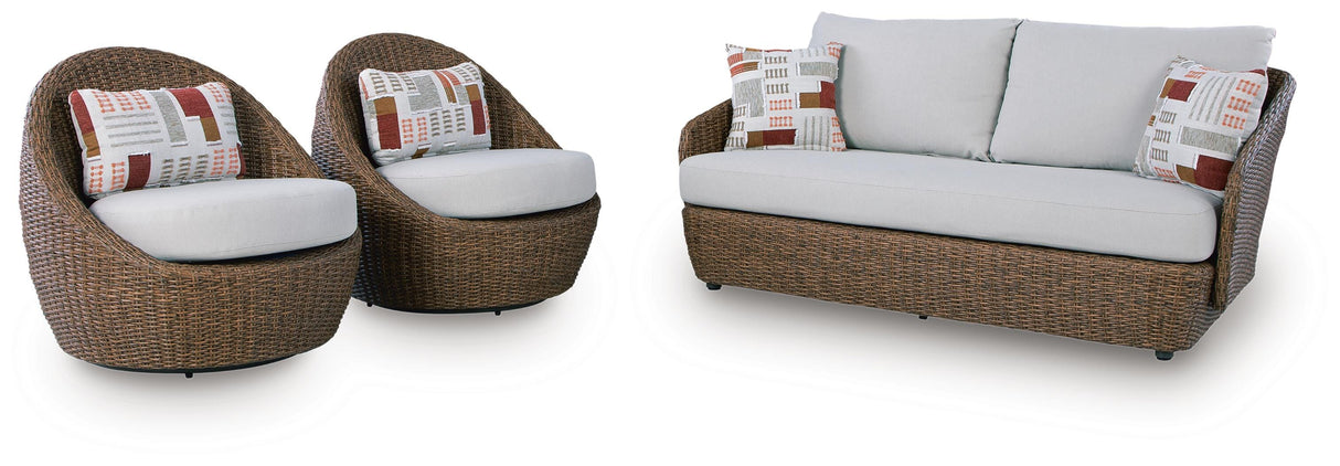 Double Point Outdoor Loveseat/2 Swivel Chairs (Set of 3) - PCP503-070