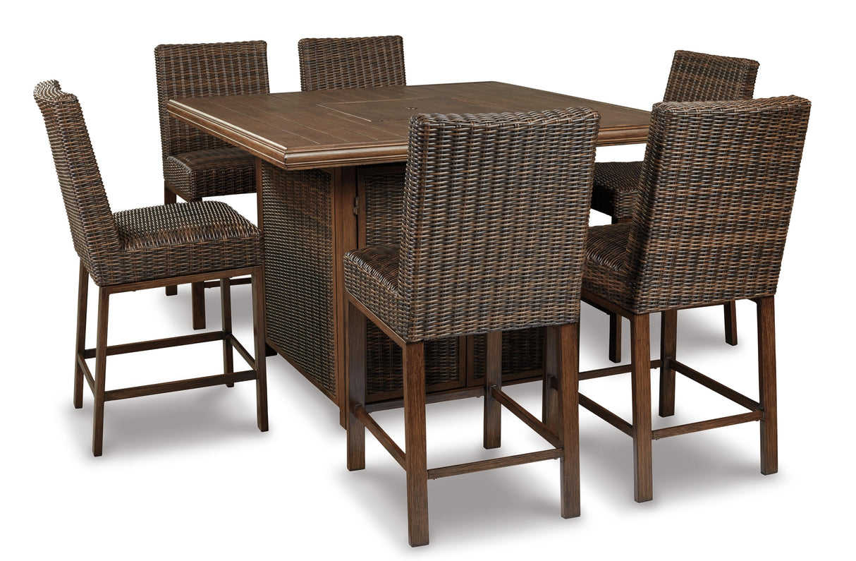 Paradise Trail Outdoor Bar Fire Pit Table with 6 Barstools - P750P8