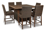 Paradise Trail Outdoor Bar Fire Pit Table with 6 Barstools - P750P8