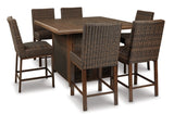 Paradise Trail Outdoor Bar Fire Pit Table with 6 Barstools - P750P8
