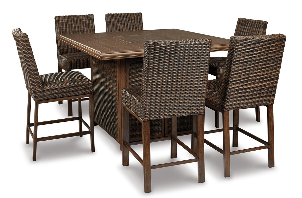 Paradise Trail Outdoor Bar Fire Pit Table with 6 Barstools - P750P8