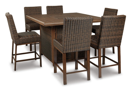 Paradise Trail Outdoor Bar Fire Pit Table with 6 Barstools - P750P8