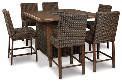 Paradise Trail Outdoor Bar Fire Pit Table with 6 Barstools - P750P8