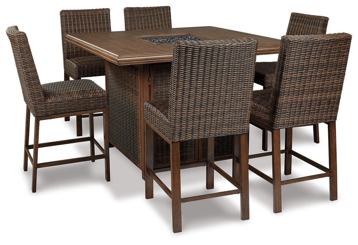 Paradise Trail Outdoor Bar Fire Pit Table with 6 Barstools - P750P8