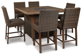 Paradise Trail Outdoor Bar Fire Pit Table with 6 Barstools - P750P8