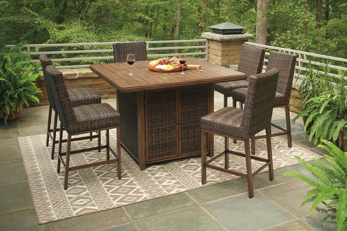 Paradise Trail Outdoor Bar Fire Pit Table with 6 Barstools - P750P8