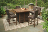 Paradise Trail Outdoor Bar Fire Pit Table with 6 Barstools - P750P8