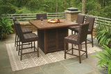 Paradise Trail Outdoor Bar Fire Pit Table with 6 Barstools - P750P8