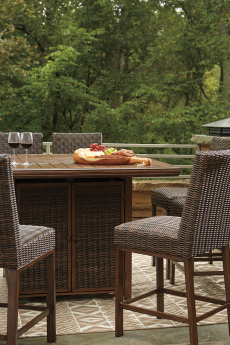 Paradise Trail Outdoor Bar Fire Pit Table with 6 Barstools - P750P8