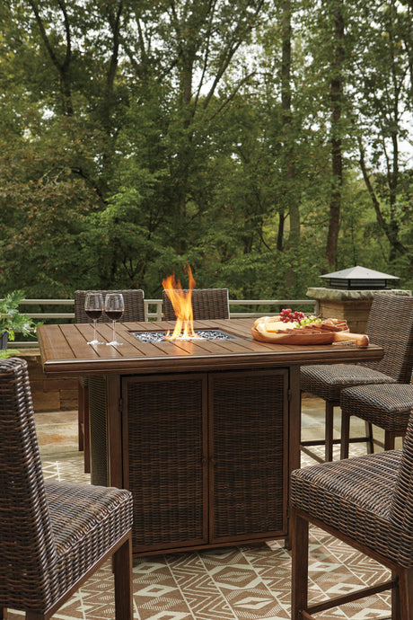 Paradise Trail Outdoor Bar Fire Pit Table with 6 Barstools - P750P8