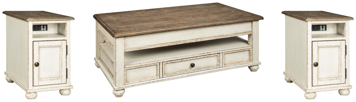 Realyn Coffee Table and 2 Chairside End Tables - T523T1