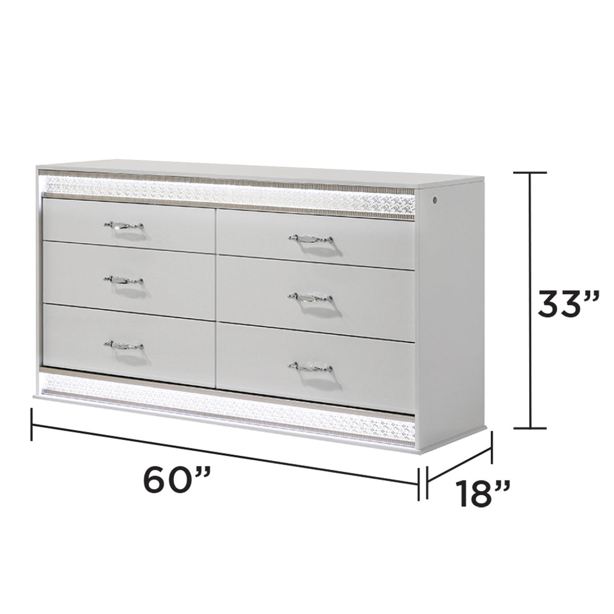 Glam - 6 Drawer Dresser With LED Lighting (Includes Dresser Only) - White