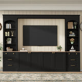 Arched Entertainment Center Wall Unit With Bookshelf, Retro Large TV Stand