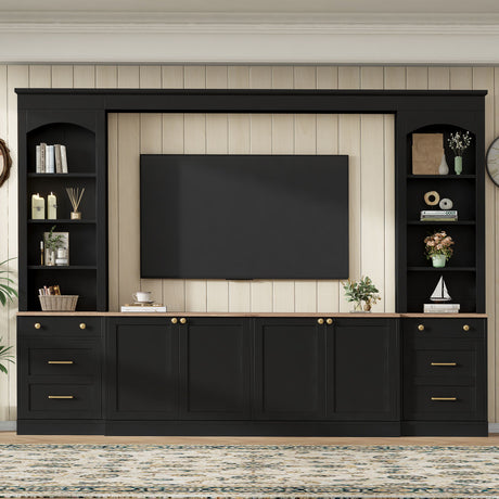 Arched Entertainment Center Wall Unit With Bookshelf, Retro Large TV Stand