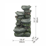 Indoor Outdoor Stone Water Fountain, 4 Tier Polyresin Cascading Rock Bowl Freestanding Fountain With LED Ligh - Gray