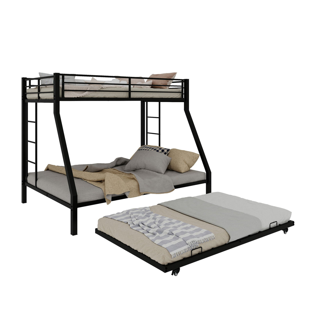 Bunk Bed For Kids, Convertible Frame With Ladders & Guardrail