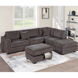 3 Piece Sectional Sofa With Reversible Chaise And USB Storage Ottoman