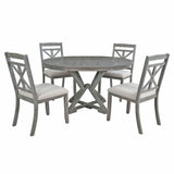 Dining Set With Extendable Round Table And 4 Upholstered Chairs