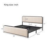 Modern Bed With Curved Upholstered Headboard And Footboard, Heavy Duty Metal Slats