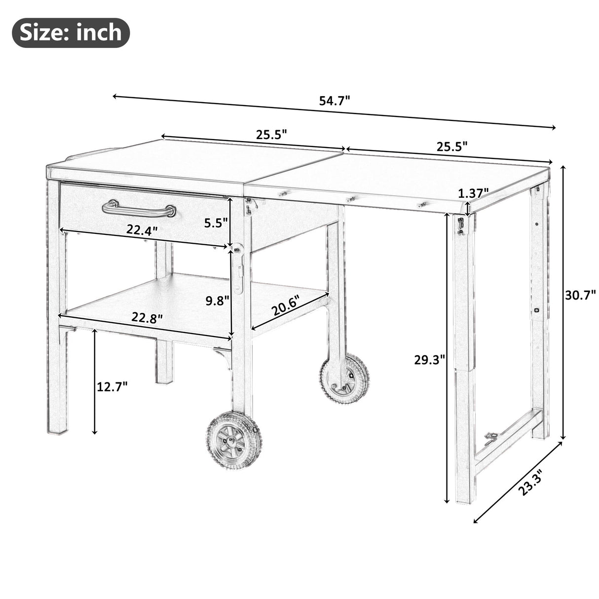 Foldable Outdoor Kitchen Cart With Storage For Patio