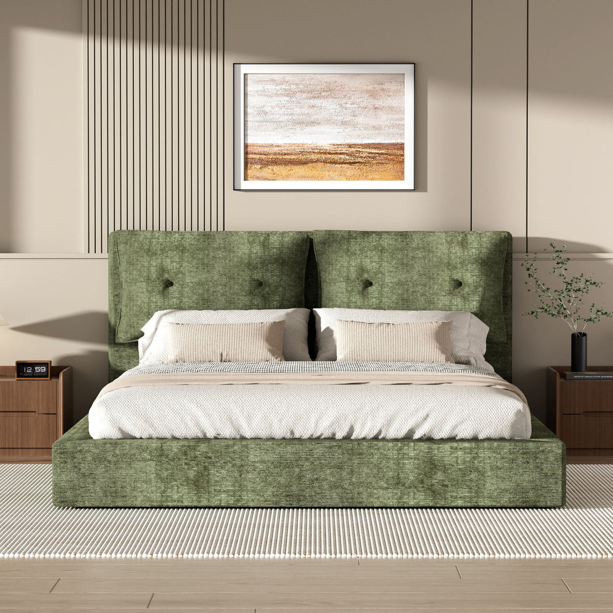 Airframe - Upholstered Bed Frame With Double Layered Upholstered Headboard