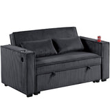 Modern Style Convertible Sofa With Pull-Out Bed, USB Ports & Cup Holders