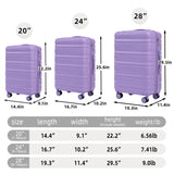 3 Piece 20" / 24" / 28" Spinner Luggage Set & Combination Lock, Durable Hard Shell With 360° Silent Wheels - Blue / Purple